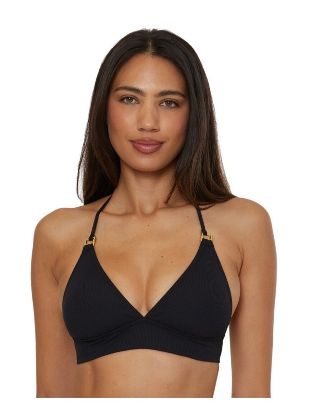 NWT Becca Womens Modern Edge Textured Rib Halter Bikini Top Swim 543857 Black S